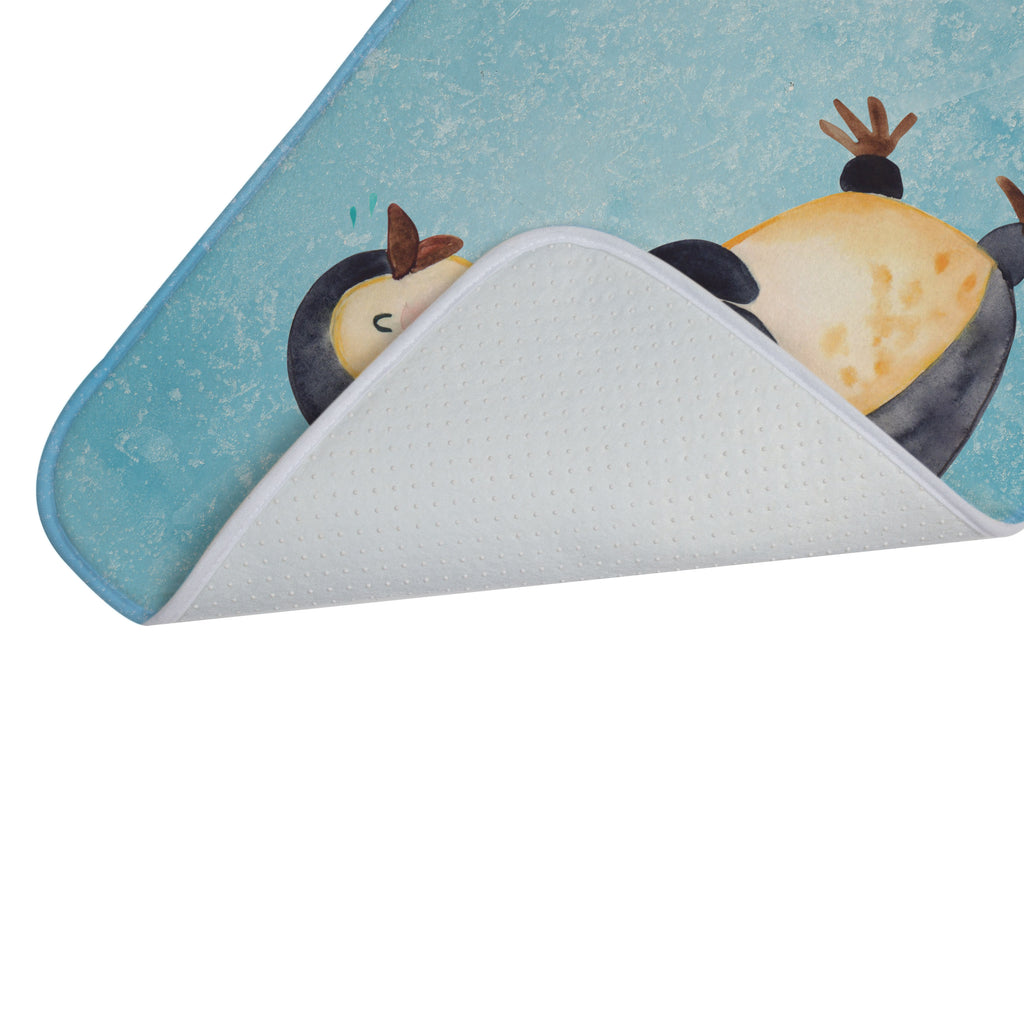 Badvorleger Pinguin lachend Badematte, Badteppich, Duschvorleger, Badezimmerteppich, Badezimmermatte, Badvorleger, Duschmatte, Duschteppich, Pinguin, Pinguine, lustiger Spruch, Optimismus, Fröhlich, Lachen, Humor, Fröhlichkeit
