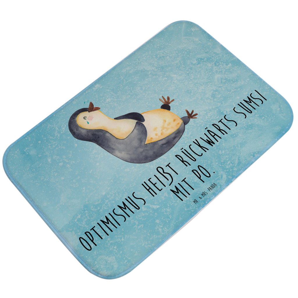 Badvorleger Pinguin lachend Badematte, Badteppich, Duschvorleger, Badezimmerteppich, Badezimmermatte, Badvorleger, Duschmatte, Duschteppich, Pinguin, Pinguine, lustiger Spruch, Optimismus, Fröhlich, Lachen, Humor, Fröhlichkeit