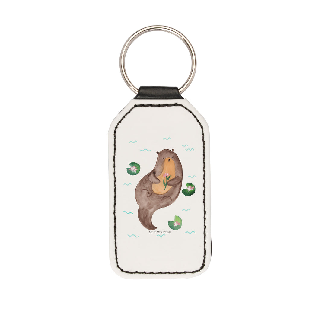 Rechteckig Schlüsselanhänger Otter mit Seerose Schlüsselanhänger, Anhänger, Taschenanhänger, Glücksbringer, Schutzengel, Otter, Fischotter, Seeotter, Otter Seeotter See Otter