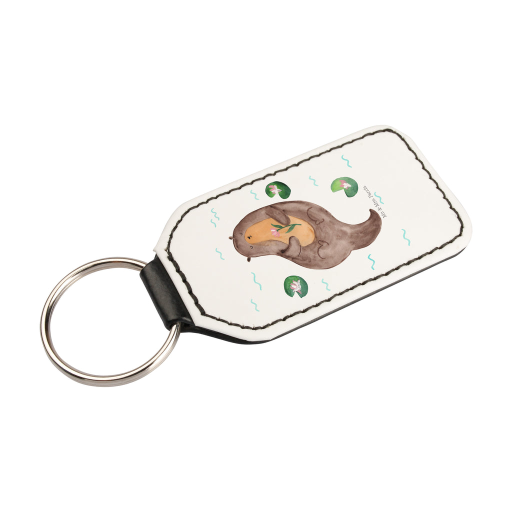 Rechteckig Schlüsselanhänger Otter mit Seerose Schlüsselanhänger, Anhänger, Taschenanhänger, Glücksbringer, Schutzengel, Otter, Fischotter, Seeotter, Otter Seeotter See Otter