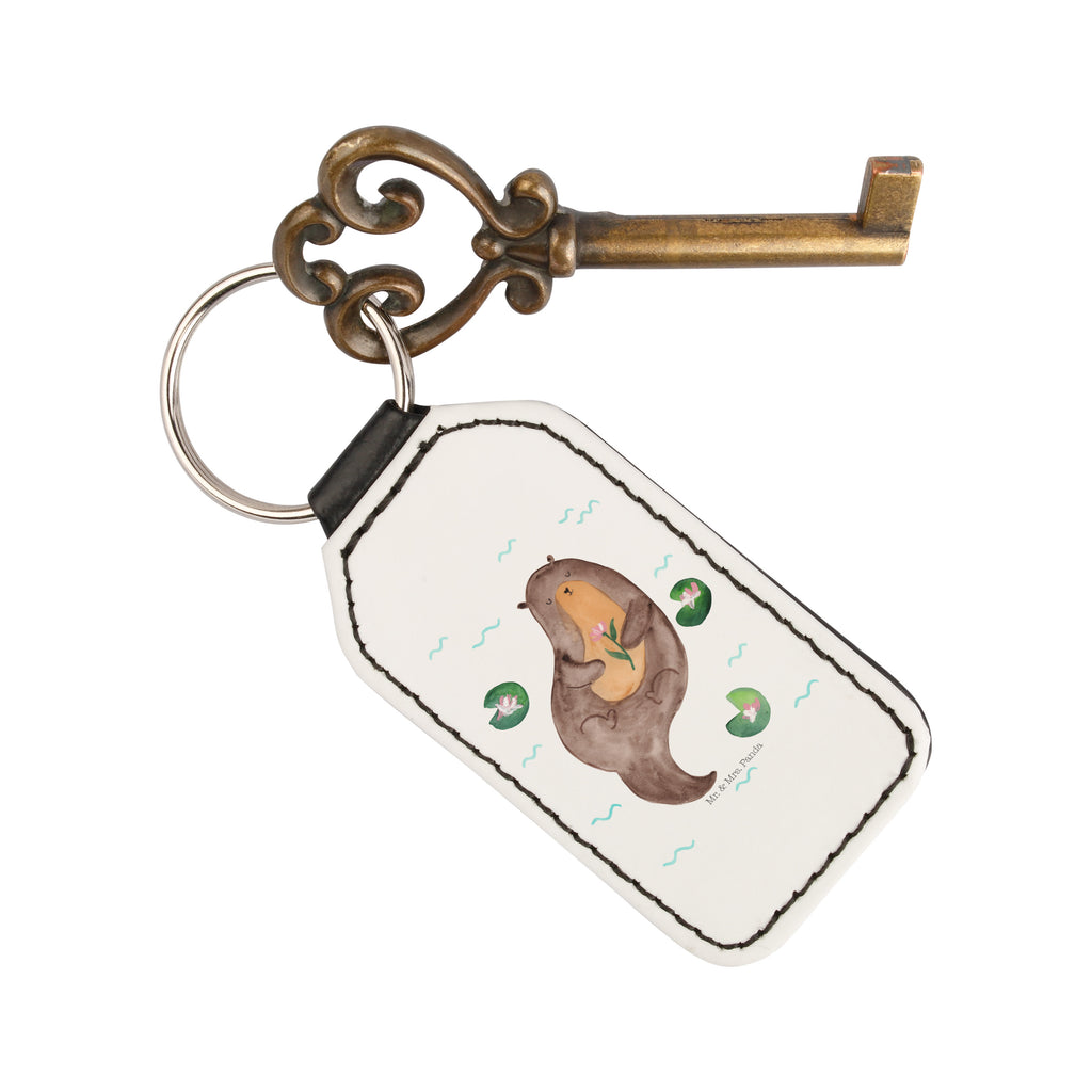 Rechteckig Schlüsselanhänger Otter mit Seerose Schlüsselanhänger, Anhänger, Taschenanhänger, Glücksbringer, Schutzengel, Otter, Fischotter, Seeotter, Otter Seeotter See Otter