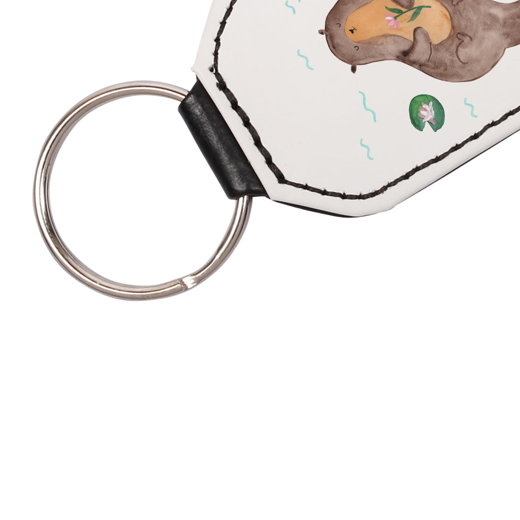 Rechteckig Schlüsselanhänger Otter mit Seerose Schlüsselanhänger, Anhänger, Taschenanhänger, Glücksbringer, Schutzengel, Otter, Fischotter, Seeotter, Otter Seeotter See Otter
