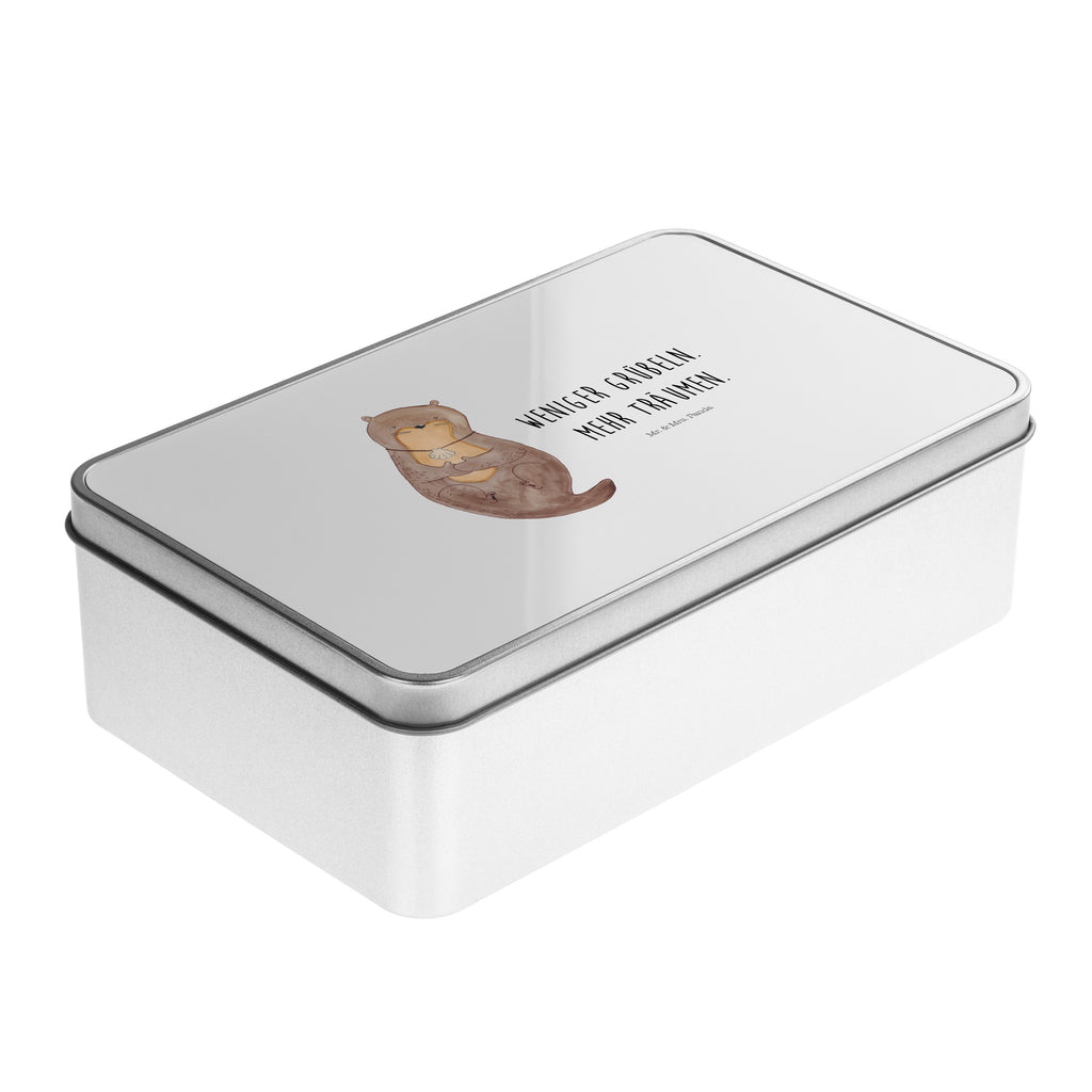 Metalldose rechteckig Otter mit Muschelmedaillon Blechdose, Metalldose, Blechbox, Container, Keksdose, Vorratsdose, Vorratsbox, Döschen, Versperbox, Vesperdose, Aufbewahrungsdose, Aufbewahrungsbox, Aluminiumdose, Dose, Otter, Fischotter, Seeotter, Otterliebe, grübeln, träumen, Motivation, Tagträumen, Büro