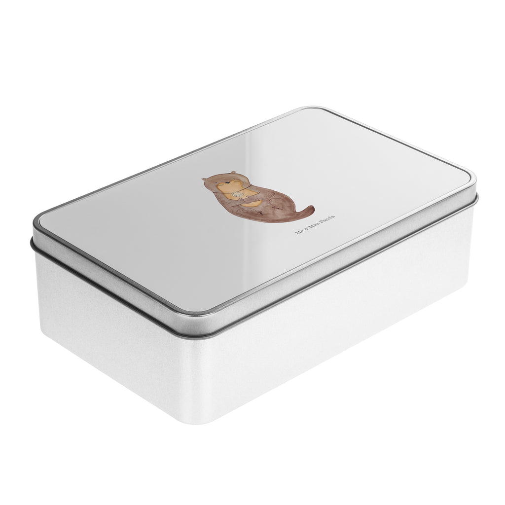 Metalldose rechteckig Otter mit Muschelmedaillon Blechdose, Metalldose, Blechbox, Container, Keksdose, Vorratsdose, Vorratsbox, Döschen, Versperbox, Vesperdose, Aufbewahrungsdose, Aufbewahrungsbox, Aluminiumdose, Dose, Otter, Fischotter, Seeotter, Otterliebe, grübeln, träumen, Motivation, Tagträumen, Büro