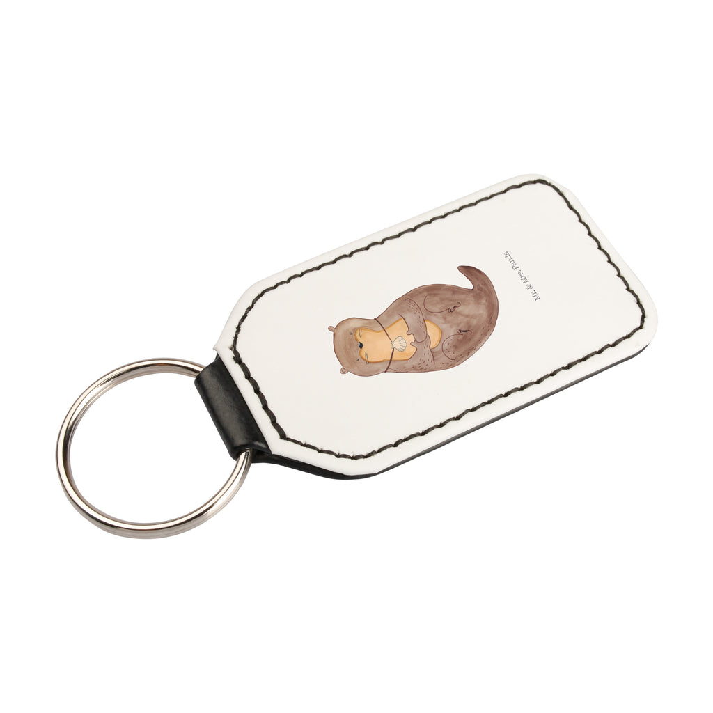 Rechteckig Schlüsselanhänger Otter mit Muschelmedaillon Schlüsselanhänger, Anhänger, Taschenanhänger, Glücksbringer, Schutzengel, Otter, Fischotter, Seeotter, Otterliebe, grübeln, träumen, Motivation, Tagträumen, Büro