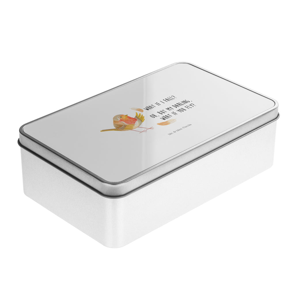 Metalldose rechteckig Rotkehlchen mit Federn Blechdose, Metalldose, Blechbox, Container, Keksdose, Vorratsdose, Vorratsbox, Döschen, Versperbox, Vesperdose, Aufbewahrungsdose, Aufbewahrungsbox, Aluminiumdose, Dose, Tiermotive, Gute Laune, lustige Sprüche, Tiere, What if i fall, Rotkehlchen, Spruch Motivation, Spruch Mut, Vogel, Motivation Sprüche, Motivationsbilder, fliegen