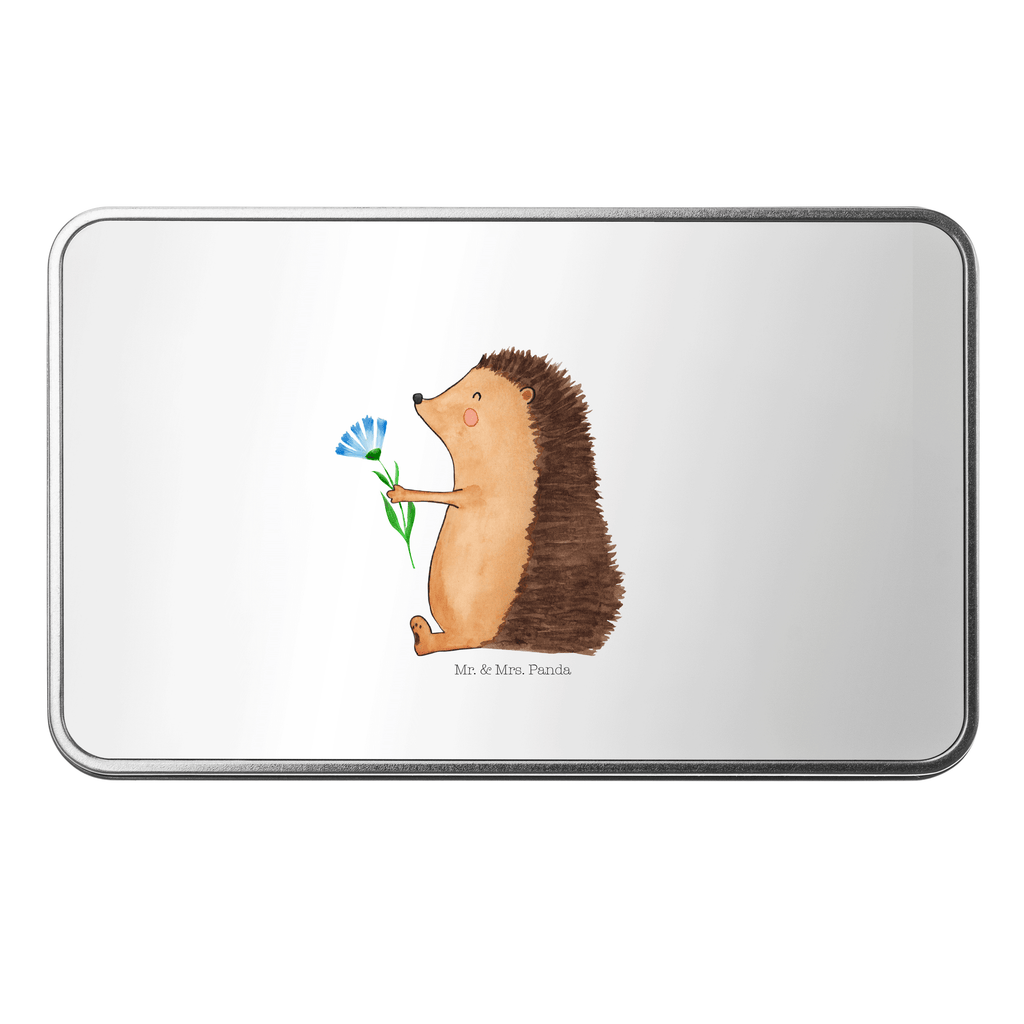 Metalldose rechteckig Igel mit Blume Blechdose, Metalldose, Blechbox, Container, Keksdose, Vorratsdose, Vorratsbox, Döschen, Versperbox, Vesperdose, Aufbewahrungsdose, Aufbewahrungsbox, Aluminiumdose, Dose, Tiermotive, Gute Laune, lustige Sprüche, Tiere, Igel, Gute Besserung, Genesungswünsche, Krankheit, Krankenhaus, krank, Besuch