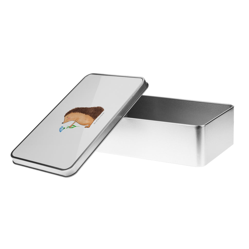 Metalldose rechteckig Igel mit Blume Blechdose, Metalldose, Blechbox, Container, Keksdose, Vorratsdose, Vorratsbox, Döschen, Versperbox, Vesperdose, Aufbewahrungsdose, Aufbewahrungsbox, Aluminiumdose, Dose, Tiermotive, Gute Laune, lustige Sprüche, Tiere, Igel, Gute Besserung, Genesungswünsche, Krankheit, Krankenhaus, krank, Besuch