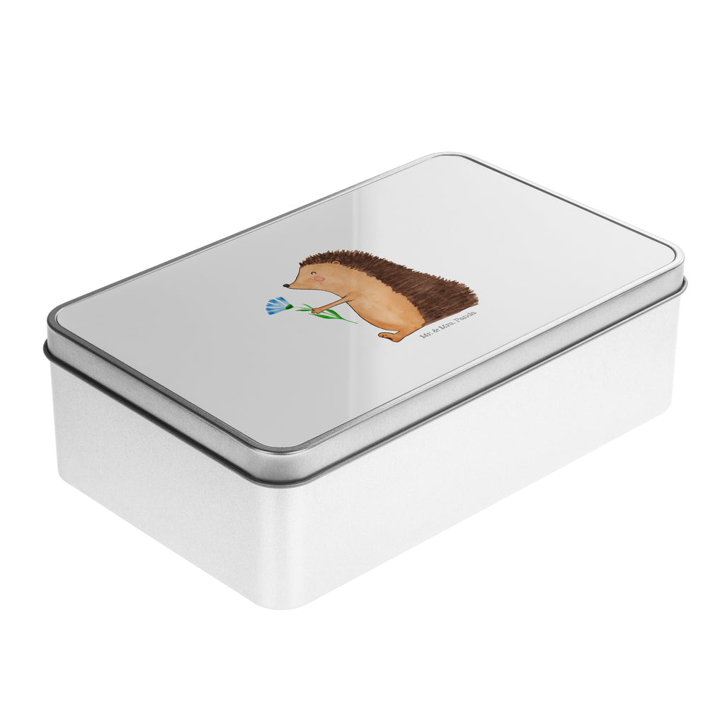 Metalldose rechteckig Igel mit Blume Blechdose, Metalldose, Blechbox, Container, Keksdose, Vorratsdose, Vorratsbox, Döschen, Versperbox, Vesperdose, Aufbewahrungsdose, Aufbewahrungsbox, Aluminiumdose, Dose, Tiermotive, Gute Laune, lustige Sprüche, Tiere, Igel, Gute Besserung, Genesungswünsche, Krankheit, Krankenhaus, krank, Besuch