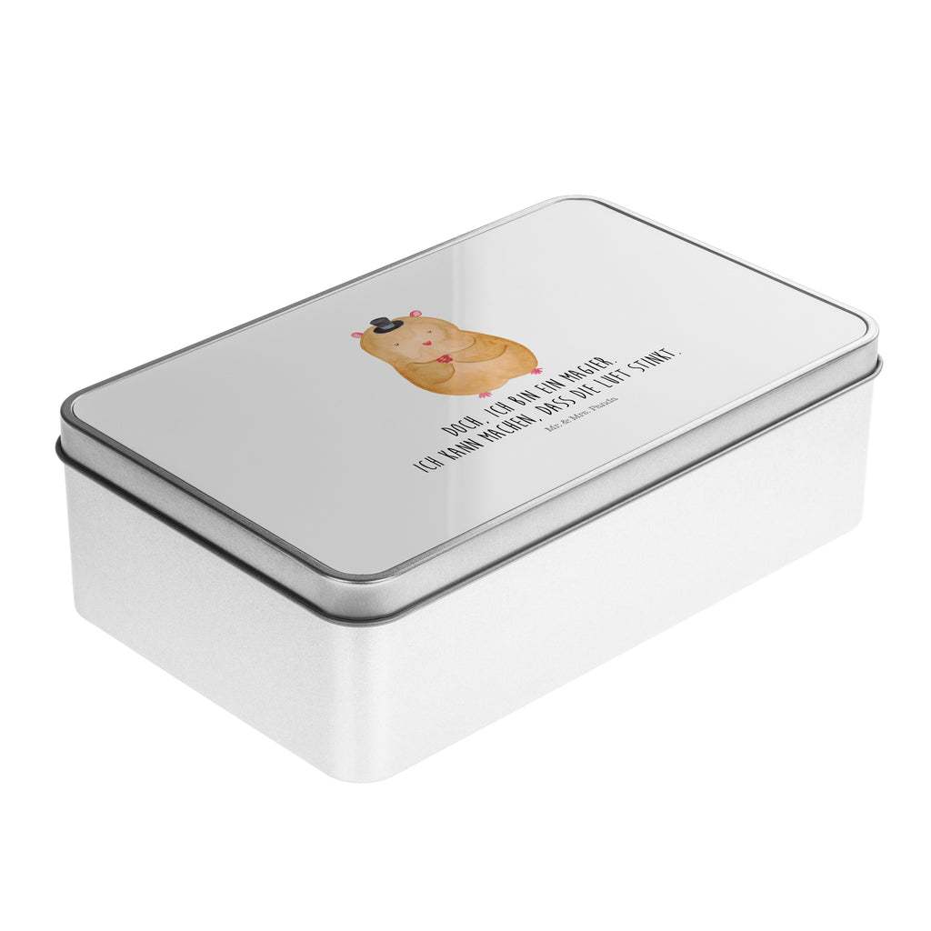 Metalldose rechteckig Hamster mit Hut Blechdose, Metalldose, Blechbox, Container, Keksdose, Vorratsdose, Vorratsbox, Döschen, Versperbox, Vesperdose, Aufbewahrungsdose, Aufbewahrungsbox, Aluminiumdose, Dose, Tiermotive, Gute Laune, lustige Sprüche, Tiere, Hamster, Hut, Magier, Zylinder, Zwerghamster, Zauberer, Houdini