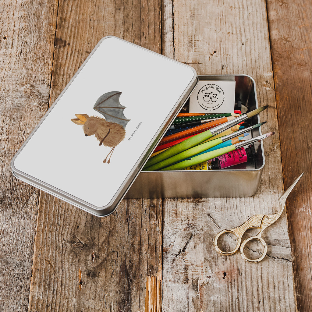 Metalldose rechteckig Fledermaus sitzend Blechdose, Metalldose, Blechbox, Container, Keksdose, Vorratsdose, Vorratsbox, Döschen, Versperbox, Vesperdose, Aufbewahrungsdose, Aufbewahrungsbox, Aluminiumdose, Dose, Tiermotive, Gute Laune, lustige Sprüche, Tiere, Fledermaus, Fledermäuse, Motivation, entspannen