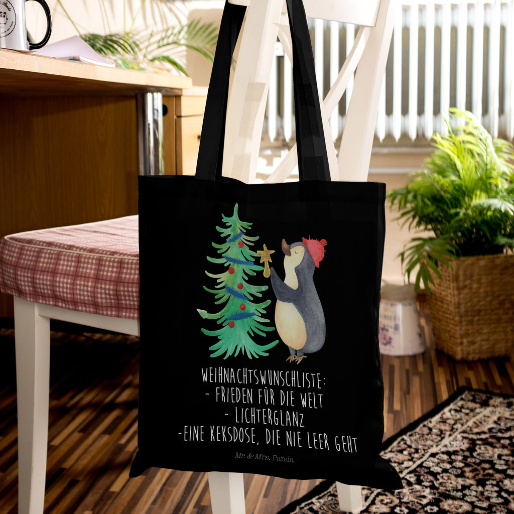 Tragetasche Pinguin Weihnachtsbaum Beuteltasche, Beutel, Einkaufstasche, Jutebeutel, Stoffbeutel, Winter, Weihnachten, Weihnachtsdeko, Nikolaus, Advent, Heiligabend, Wintermotiv, Pinguin