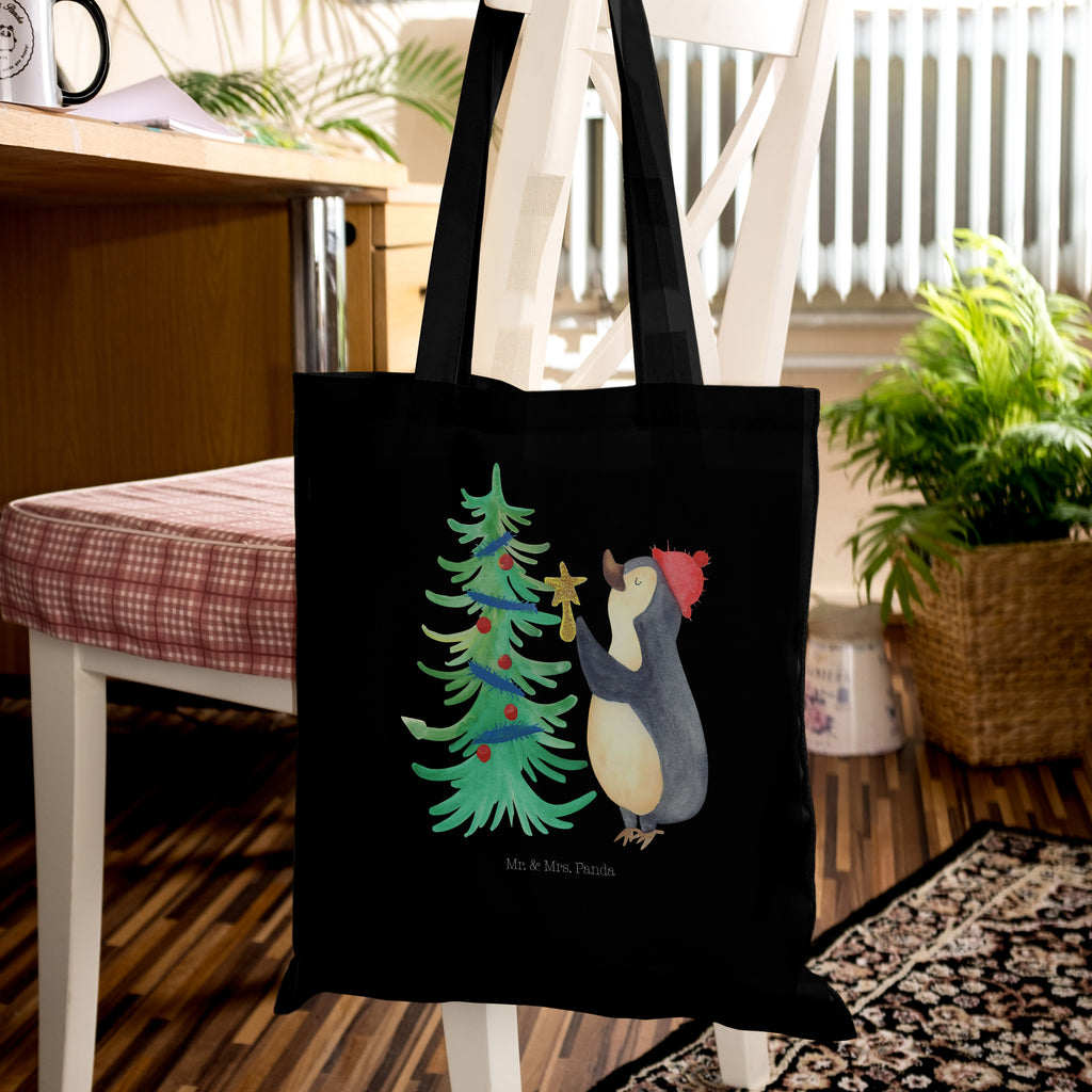 Tragetasche Pinguin Weihnachtsbaum Beuteltasche, Beutel, Einkaufstasche, Jutebeutel, Stoffbeutel, Winter, Weihnachten, Weihnachtsdeko, Nikolaus, Advent, Heiligabend, Wintermotiv, Pinguin