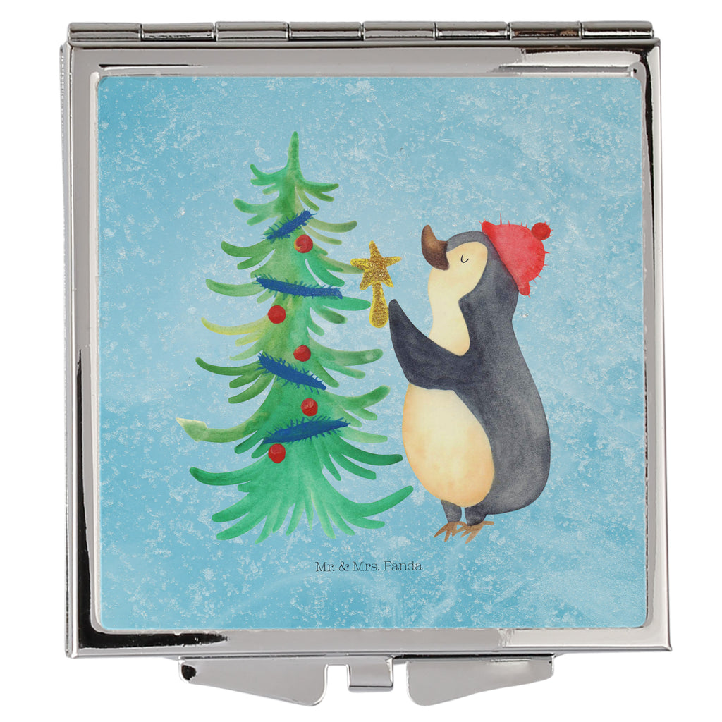 Handtaschenspiegel quadratisch Pinguin Weihnachtsbaum Spiegel, Handtasche, Quadrat, silber, schminken, Schminkspiegel, Winter, Weihnachten, Weihnachtsdeko, Nikolaus, Advent, Heiligabend, Wintermotiv, Pinguin