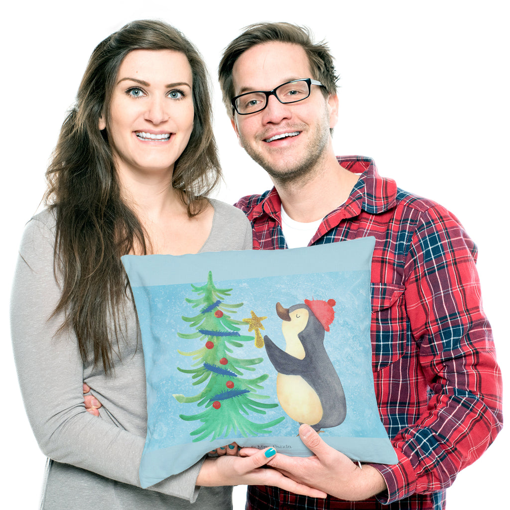 40x40 Kissen Pinguin Weihnachtsbaum Kissenhülle, Kopfkissen, Sofakissen, Dekokissen, Motivkissen, Winter, Weihnachten, Weihnachtsdeko, Nikolaus, Advent, Heiligabend, Wintermotiv, Pinguin