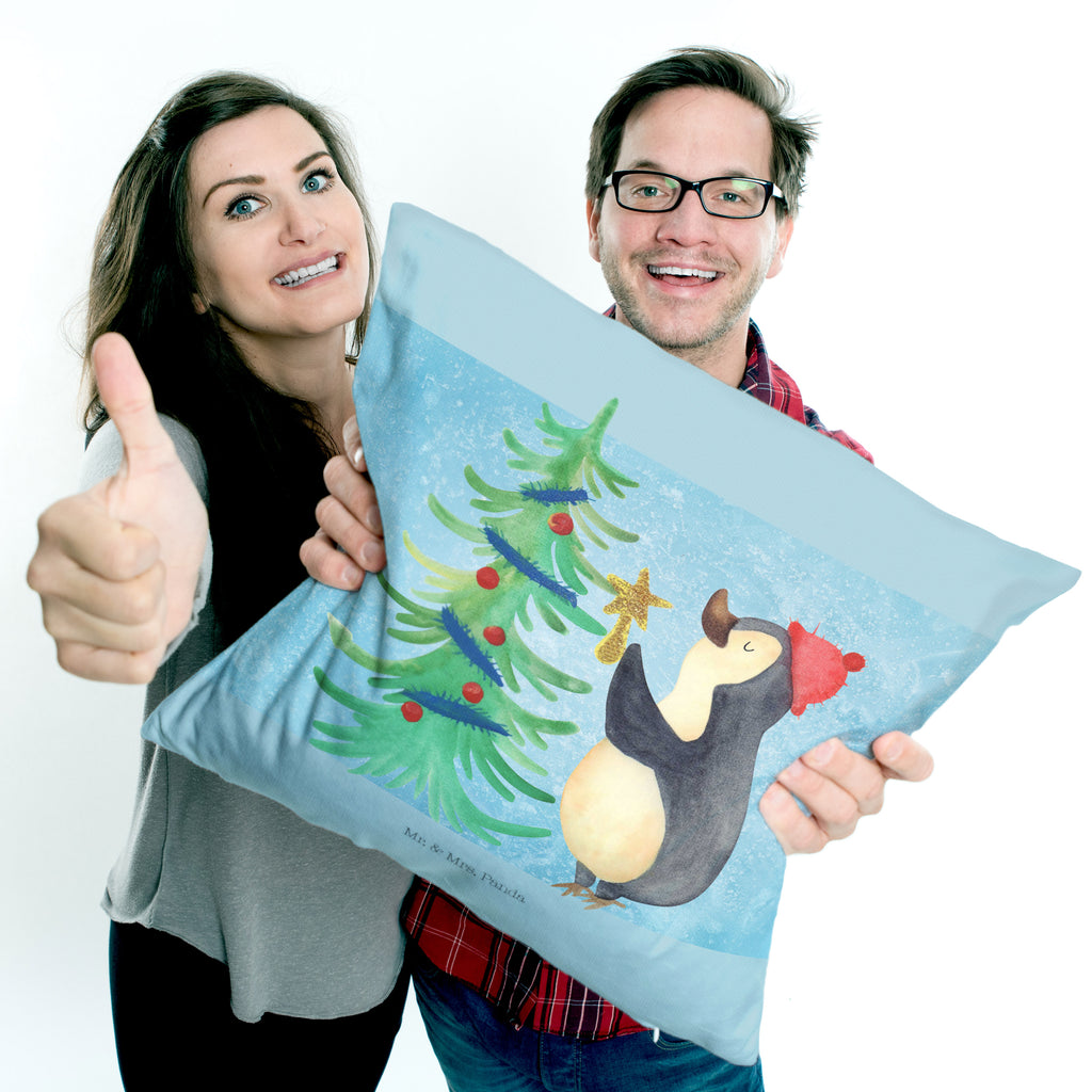 40x40 Kissen Pinguin Weihnachtsbaum Kissenhülle, Kopfkissen, Sofakissen, Dekokissen, Motivkissen, Winter, Weihnachten, Weihnachtsdeko, Nikolaus, Advent, Heiligabend, Wintermotiv, Pinguin