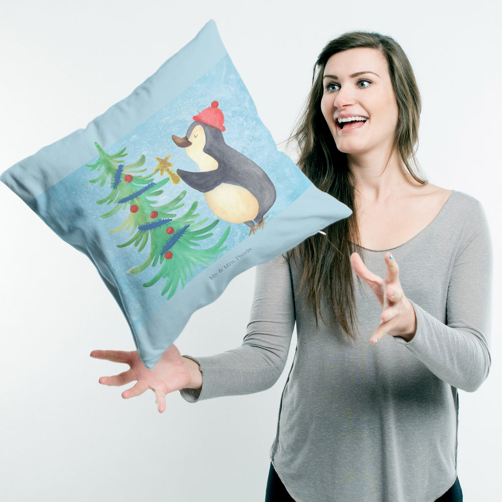 40x40 Kissen Pinguin Weihnachtsbaum Kissenhülle, Kopfkissen, Sofakissen, Dekokissen, Motivkissen, Winter, Weihnachten, Weihnachtsdeko, Nikolaus, Advent, Heiligabend, Wintermotiv, Pinguin
