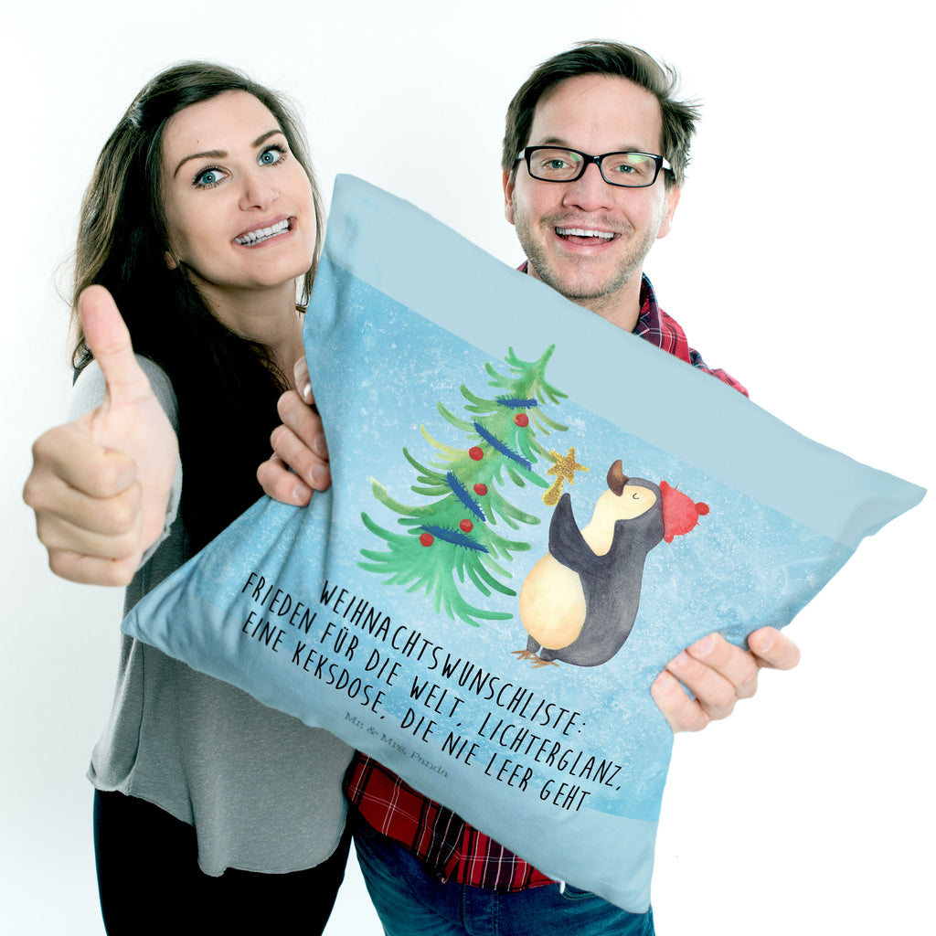 40x40 Kissen Pinguin Weihnachtsbaum Kissenhülle, Kopfkissen, Sofakissen, Dekokissen, Motivkissen, Winter, Weihnachten, Weihnachtsdeko, Nikolaus, Advent, Heiligabend, Wintermotiv, Pinguin