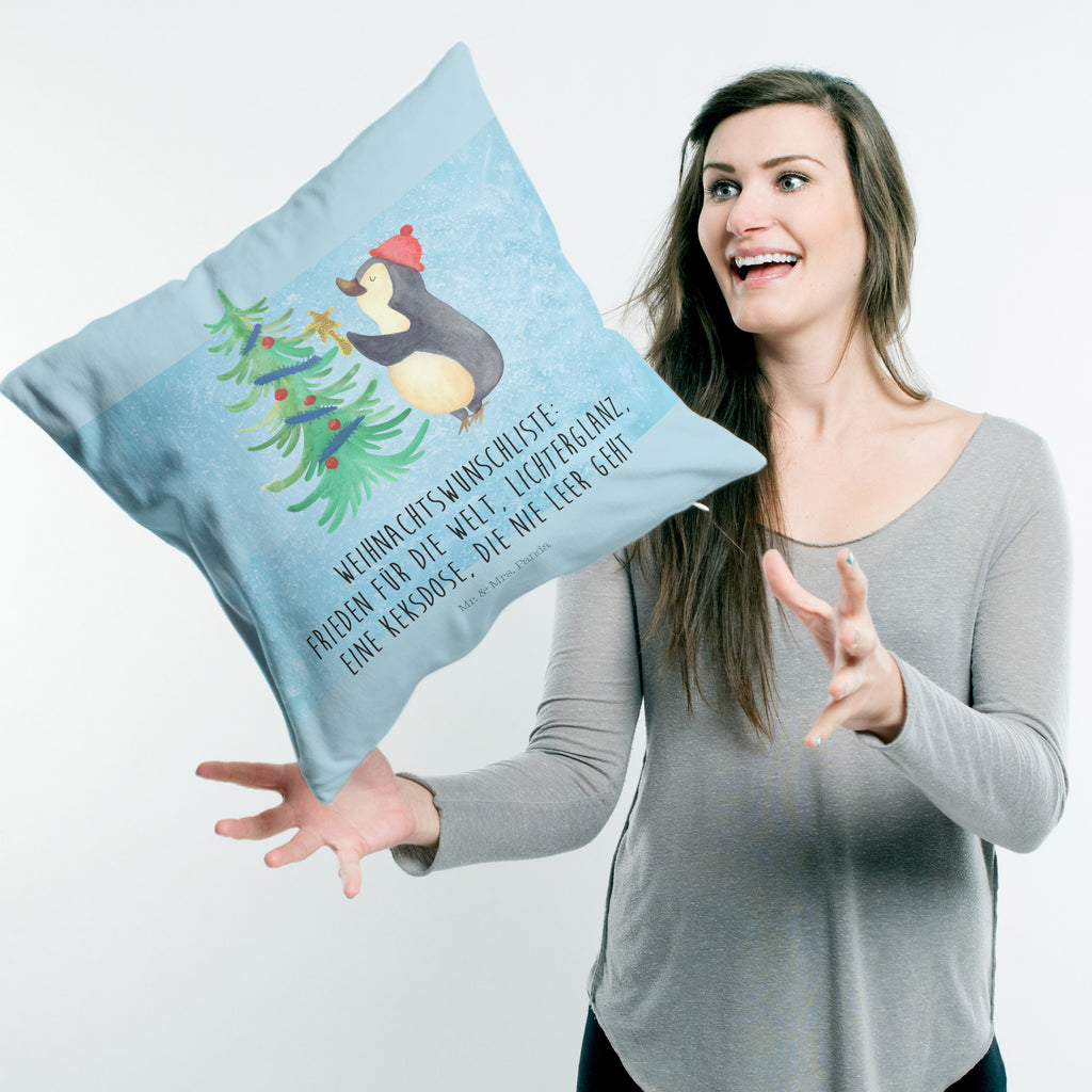 40x40 Kissen Pinguin Weihnachtsbaum Kissenhülle, Kopfkissen, Sofakissen, Dekokissen, Motivkissen, Winter, Weihnachten, Weihnachtsdeko, Nikolaus, Advent, Heiligabend, Wintermotiv, Pinguin