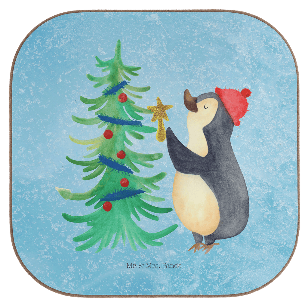 Quadratische Untersetzer Pinguin Weihnachtsbaum Bierdeckel, Glasuntersetzer, Untersetzer Gläser, Getränkeuntersetzer, Winter, Weihnachten, Weihnachtsdeko, Nikolaus, Advent, Heiligabend, Wintermotiv, Pinguin