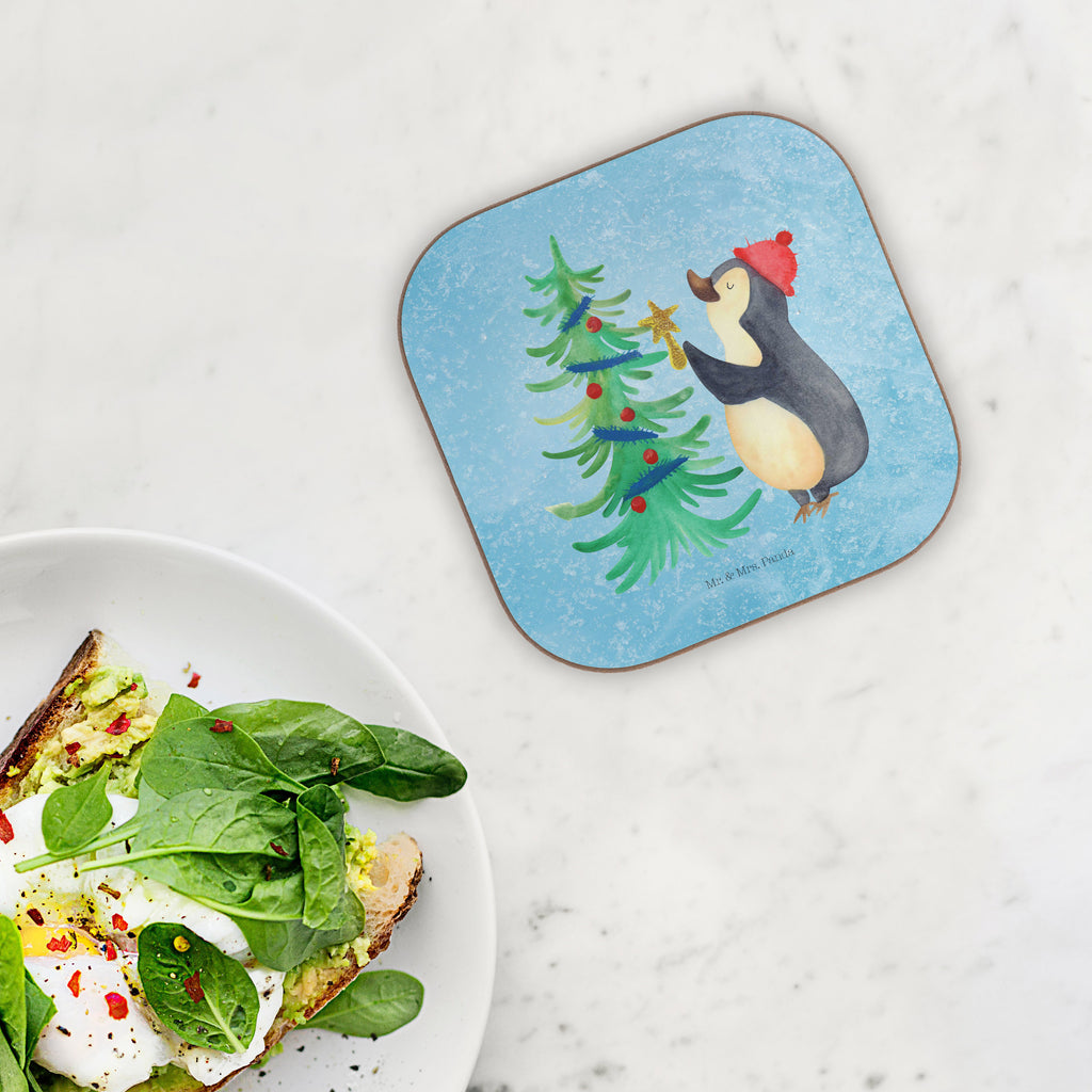 Quadratische Untersetzer Pinguin Weihnachtsbaum Bierdeckel, Glasuntersetzer, Untersetzer Gläser, Getränkeuntersetzer, Winter, Weihnachten, Weihnachtsdeko, Nikolaus, Advent, Heiligabend, Wintermotiv, Pinguin