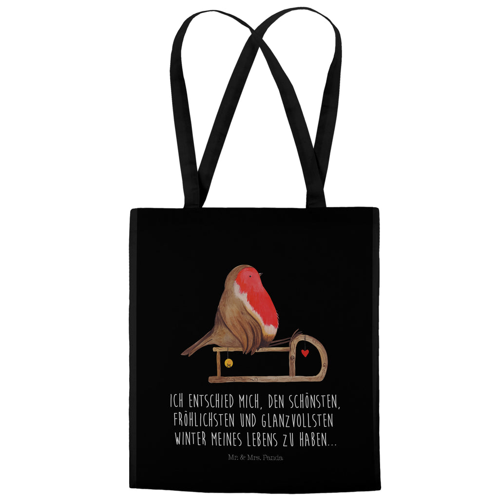 Tragetasche Rotkehlchen Schlitten Beuteltasche, Beutel, Einkaufstasche, Jutebeutel, Stoffbeutel, Winter, Weihnachten, Weihnachtsdeko, Nikolaus, Advent, Heiligabend, Wintermotiv, Schlitten, Vogel