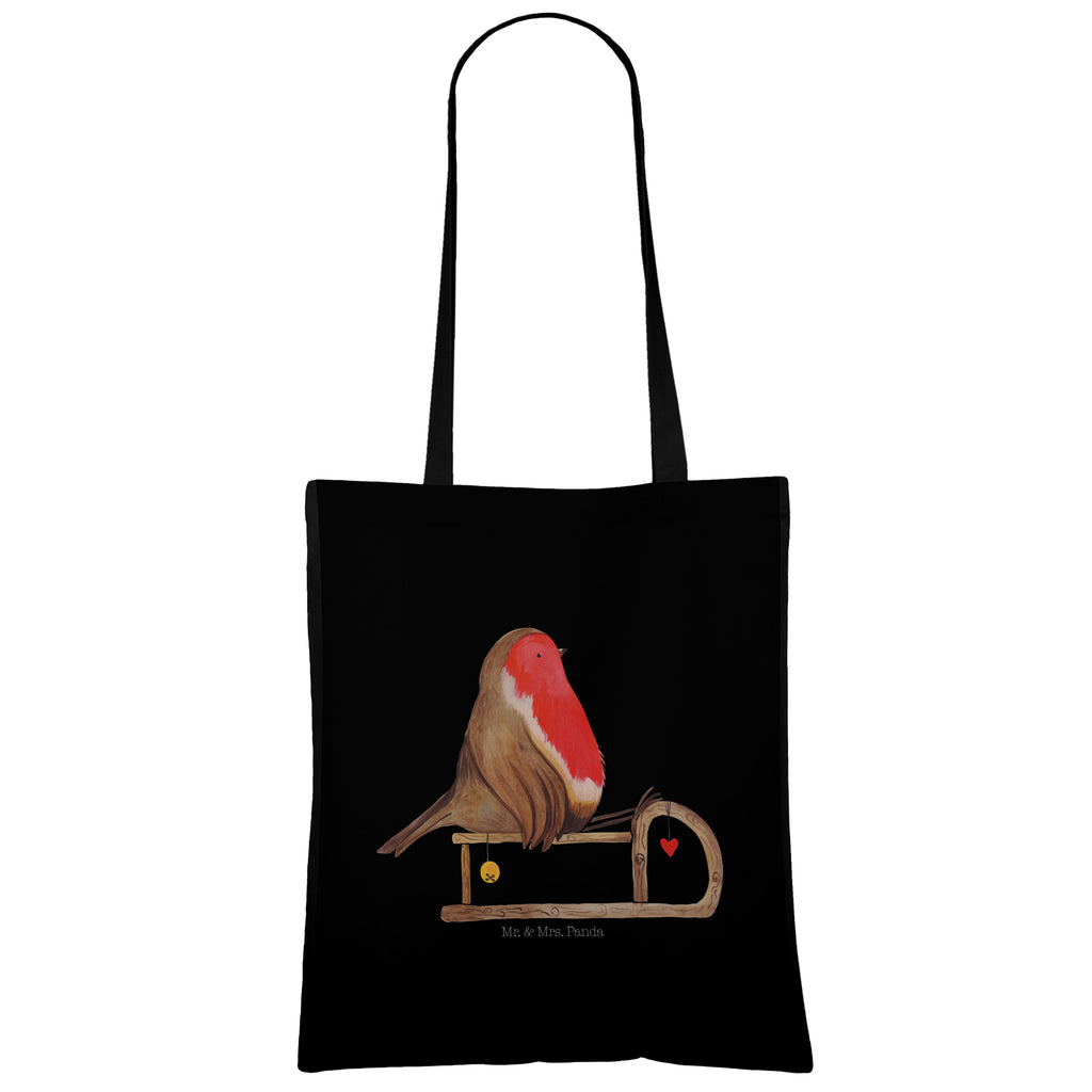 Tragetasche Rotkehlchen Schlitten Beuteltasche, Beutel, Einkaufstasche, Jutebeutel, Stoffbeutel, Winter, Weihnachten, Weihnachtsdeko, Nikolaus, Advent, Heiligabend, Wintermotiv, Schlitten, Vogel