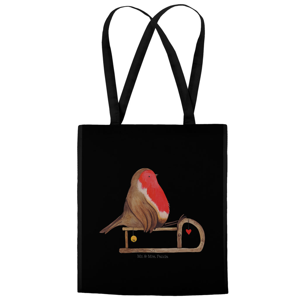 Tragetasche Rotkehlchen Schlitten Beuteltasche, Beutel, Einkaufstasche, Jutebeutel, Stoffbeutel, Winter, Weihnachten, Weihnachtsdeko, Nikolaus, Advent, Heiligabend, Wintermotiv, Schlitten, Vogel