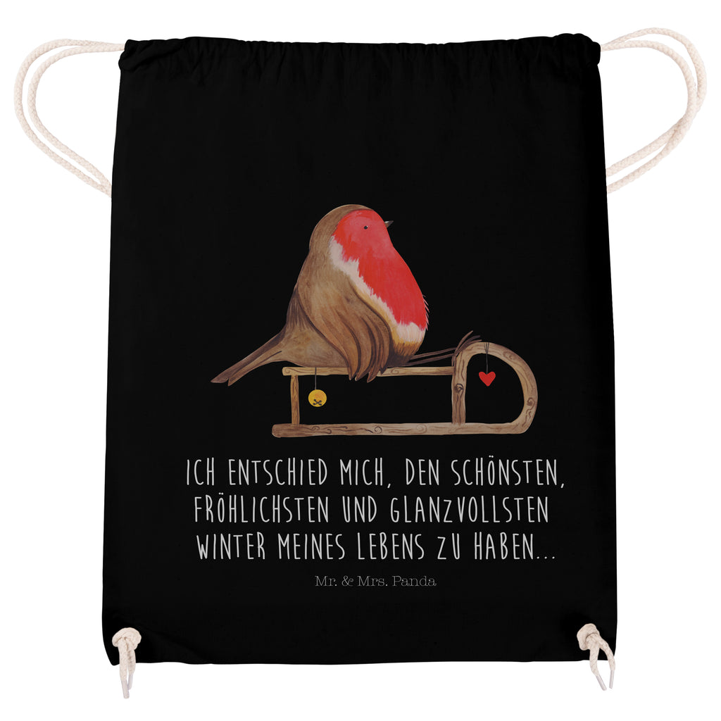 Sportbeutel Rotkehlchen Schlitten Turnbeutel, Beutel, Sporttasche, Tasche, Stoffbeutel, Winter, Weihnachten, Weihnachtsdeko, Nikolaus, Advent, Heiligabend, Wintermotiv, Schlitten, Vogel