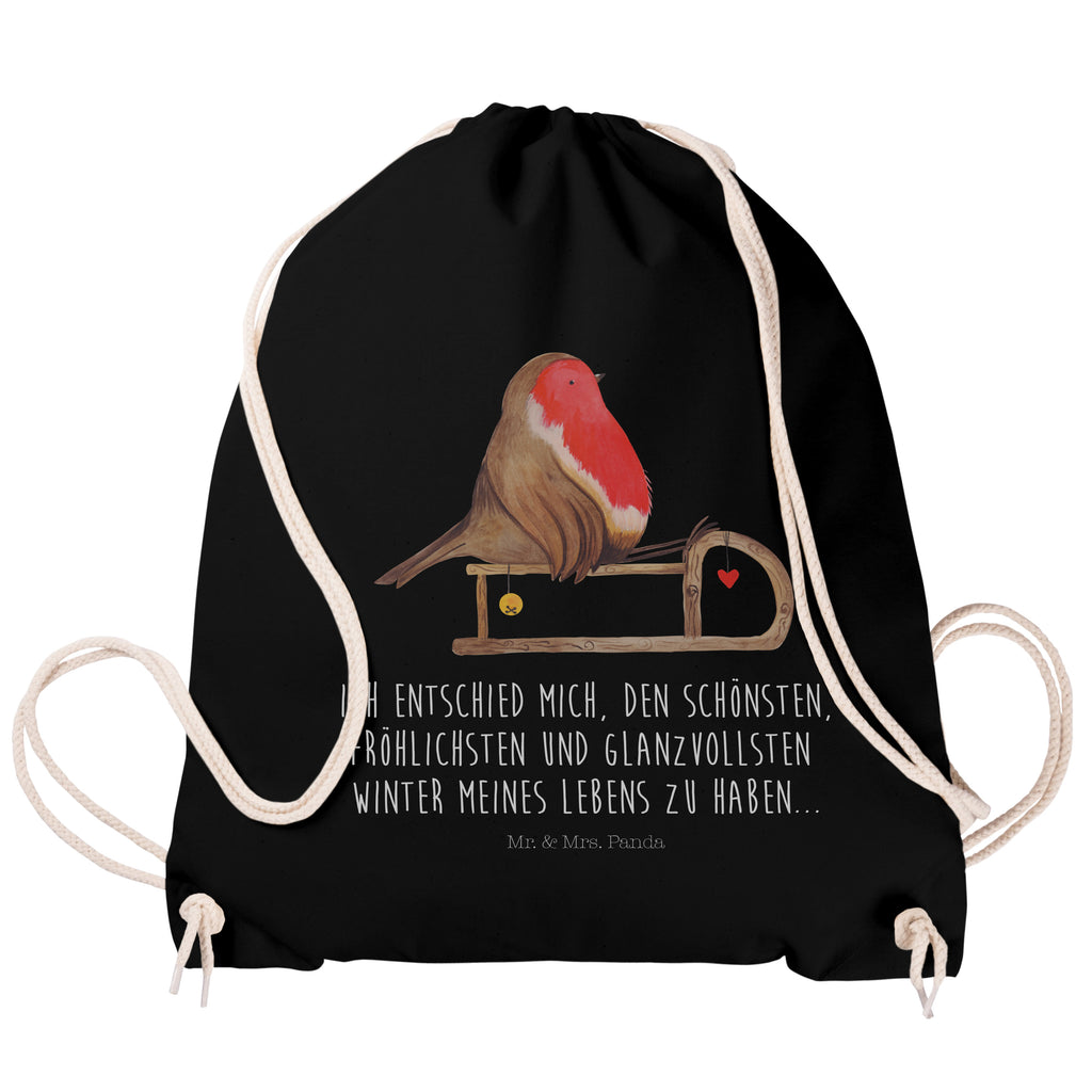 Sportbeutel Rotkehlchen Schlitten Turnbeutel, Beutel, Sporttasche, Tasche, Stoffbeutel, Winter, Weihnachten, Weihnachtsdeko, Nikolaus, Advent, Heiligabend, Wintermotiv, Schlitten, Vogel