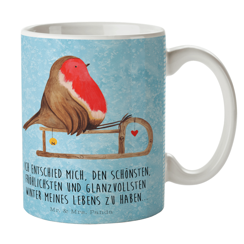 Tasse Rotkehlchen Schlitten Weihnachten, Schlitten, Vogel Becher, Kaffeetasse, Kaffeebecher, Tee, Frühstück, Büro  Winter, Weihnachten, Weihnachtsdeko, Nikolaus, Advent, Heiligabend, Wintermotiv