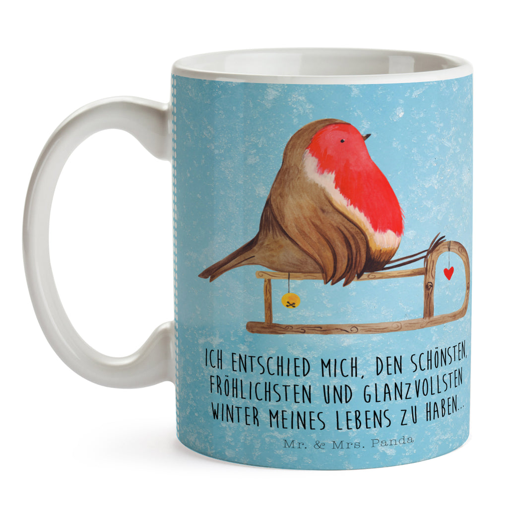 Tasse Rotkehlchen Schlitten Weihnachten, Schlitten, Vogel Becher, Kaffeetasse, Kaffeebecher, Tee, Frühstück, Büro  Winter, Weihnachten, Weihnachtsdeko, Nikolaus, Advent, Heiligabend, Wintermotiv