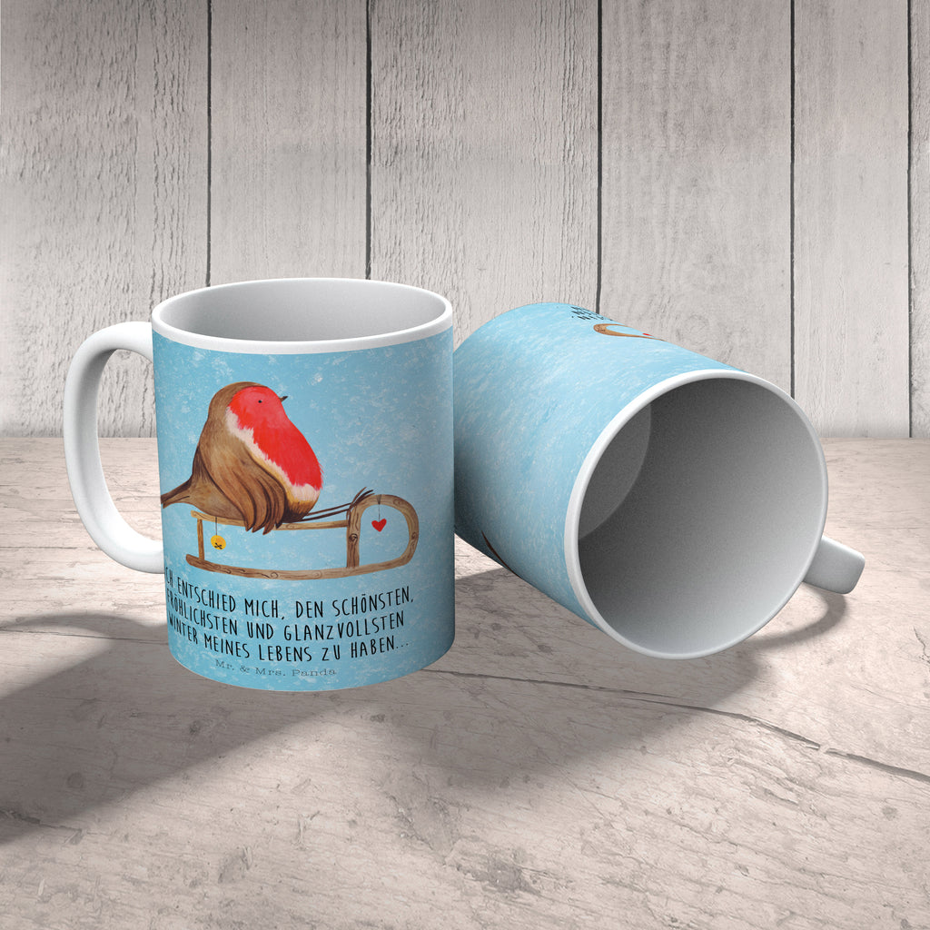 Tasse Rotkehlchen Schlitten Weihnachten, Schlitten, Vogel Becher, Kaffeetasse, Kaffeebecher, Tee, Frühstück, Büro  Winter, Weihnachten, Weihnachtsdeko, Nikolaus, Advent, Heiligabend, Wintermotiv