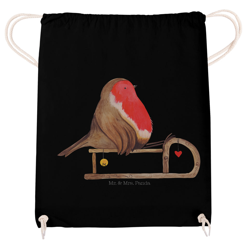 Sportbeutel Rotkehlchen Schlitten Turnbeutel, Beutel, Sporttasche, Tasche, Stoffbeutel, Winter, Weihnachten, Weihnachtsdeko, Nikolaus, Advent, Heiligabend, Wintermotiv, Schlitten, Vogel