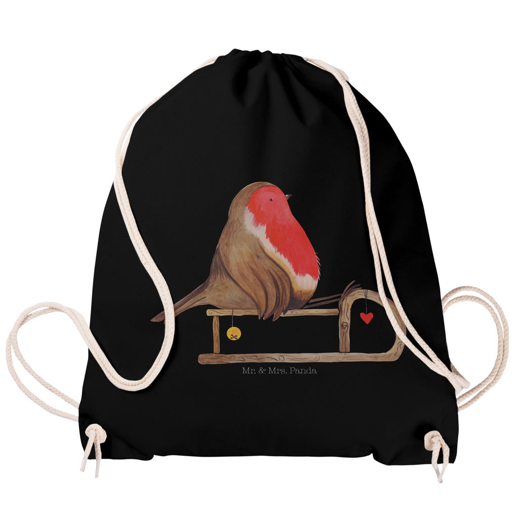 Sportbeutel Rotkehlchen Schlitten Turnbeutel, Beutel, Sporttasche, Tasche, Stoffbeutel, Winter, Weihnachten, Weihnachtsdeko, Nikolaus, Advent, Heiligabend, Wintermotiv, Schlitten, Vogel