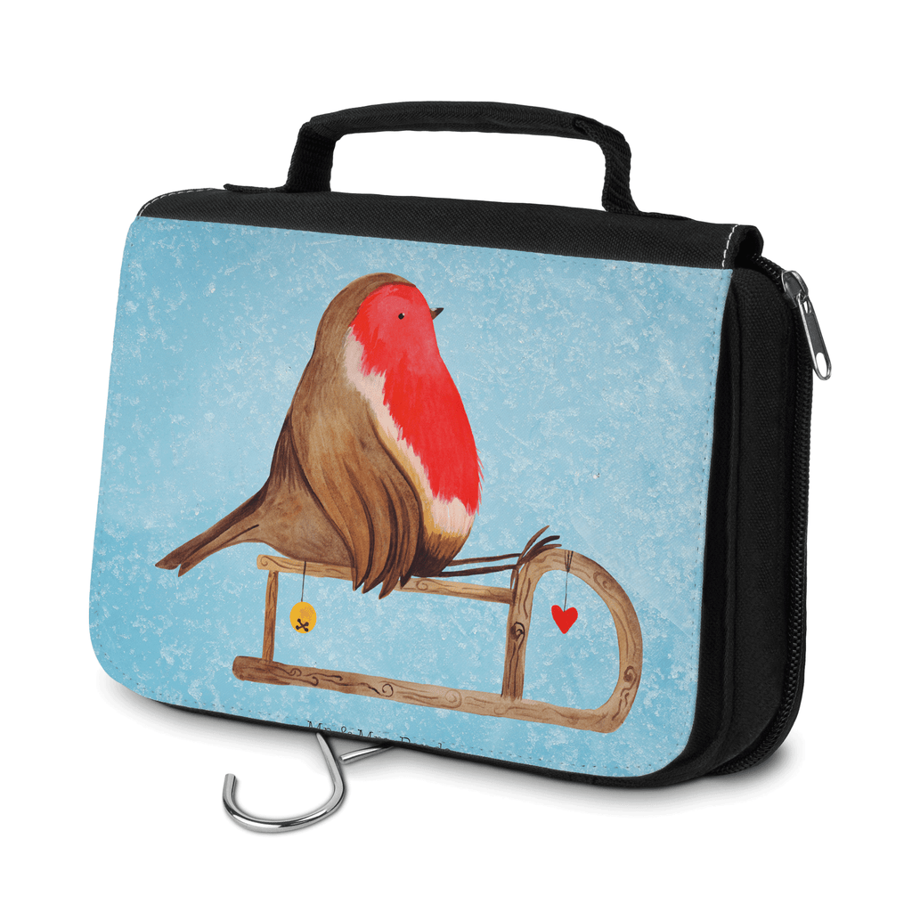 Kulturbeutel Rotkehlchen Schlitten Kulturbeutel, Zum Aufhängen, Waschtasche, Kosmetiktasche, Damen, Herren, Aufbewahrungstasche, Schminktasche, Kosmetikbeutel, Organizer, Kulturtasche, Schminkutensil, Winter, Weihnachten, Weihnachtsdeko, Nikolaus, Advent, Heiligabend, Wintermotiv, Schlitten, Vogel