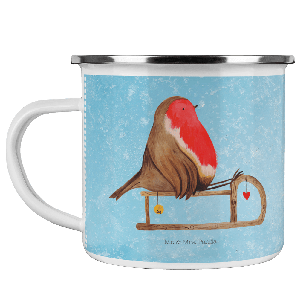 Camping Emaille Tasse Rotkehlchen Schlitten Campingtasse, Trinkbecher, Metalltasse, Outdoor Tasse, Emaille Trinkbecher, Blechtasse Outdoor, Emaille Campingbecher, Edelstahl Trinkbecher, Metalltasse für Camping, Kaffee Blechtasse, Camping Tasse Metall, Winter, Weihnachten, Weihnachtsdeko, Nikolaus, Advent, Heiligabend, Wintermotiv, Schlitten, Vogel