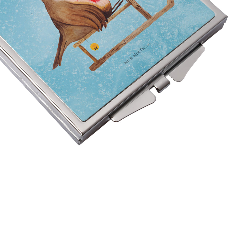 Handtaschenspiegel quadratisch Rotkehlchen Schlitten Spiegel, Handtasche, Quadrat, silber, schminken, Schminkspiegel, Winter, Weihnachten, Weihnachtsdeko, Nikolaus, Advent, Heiligabend, Wintermotiv, Schlitten, Vogel