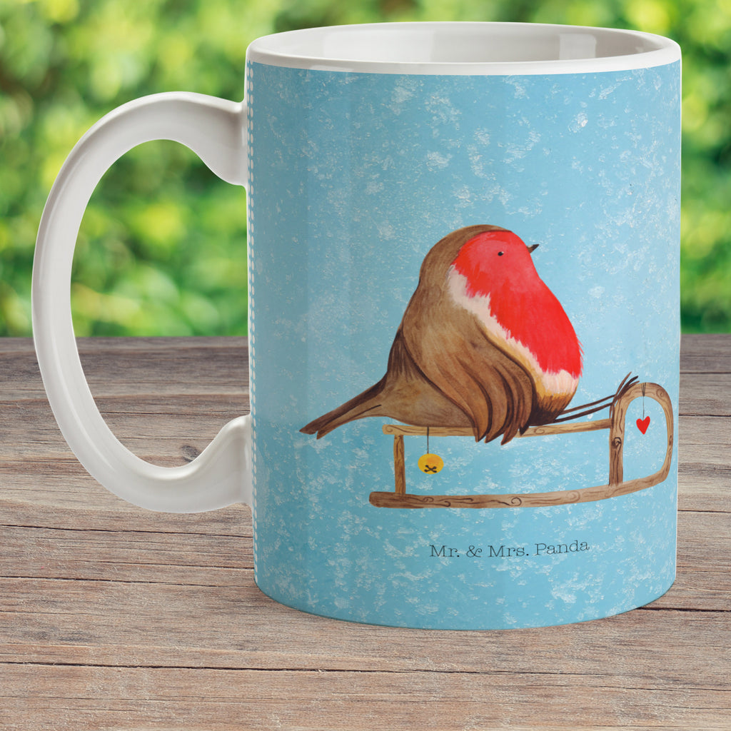 Kindertasse Rotkehlchen Schlitten Kunststoff Tasse, Kindergarten, Tasse, Trinkbecher, Camping Becher, Kaffeetasse, Kunststoffbecher, Kindergartenbecher, Outdoorgeschirr, Kunststoffgeschirr, Reisebecher, Reisetasse, Kinderbecher, Winter, Weihnachten, Weihnachtsdeko, Nikolaus, Advent, Heiligabend, Wintermotiv, Schlitten, Vogel