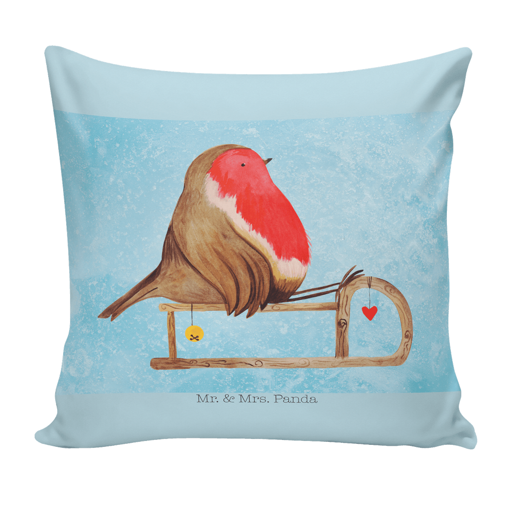40x40 Kissen Rotkehlchen Schlitten Kissenhülle, Kopfkissen, Sofakissen, Dekokissen, Motivkissen, Winter, Weihnachten, Weihnachtsdeko, Nikolaus, Advent, Heiligabend, Wintermotiv, Schlitten, Vogel