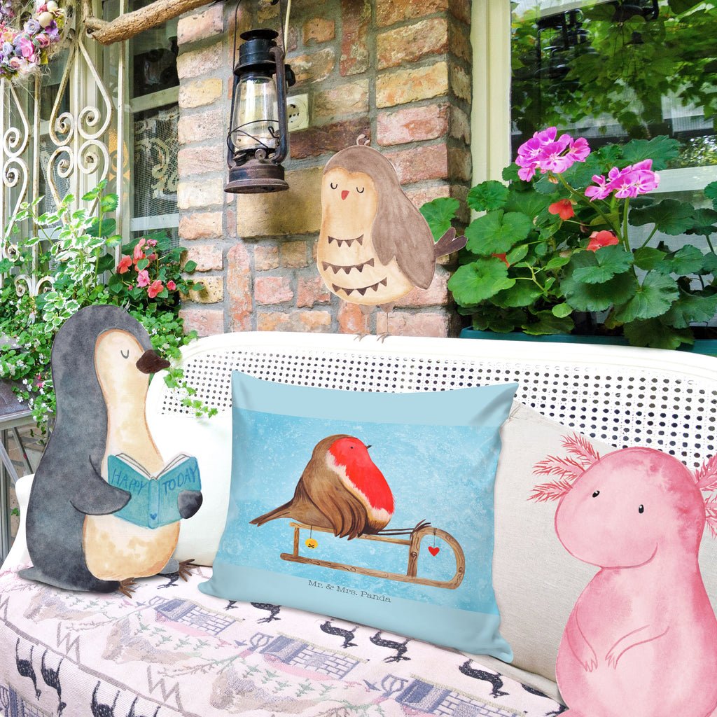 40x40 Kissen Rotkehlchen Schlitten Kissenhülle, Kopfkissen, Sofakissen, Dekokissen, Motivkissen, Winter, Weihnachten, Weihnachtsdeko, Nikolaus, Advent, Heiligabend, Wintermotiv, Schlitten, Vogel