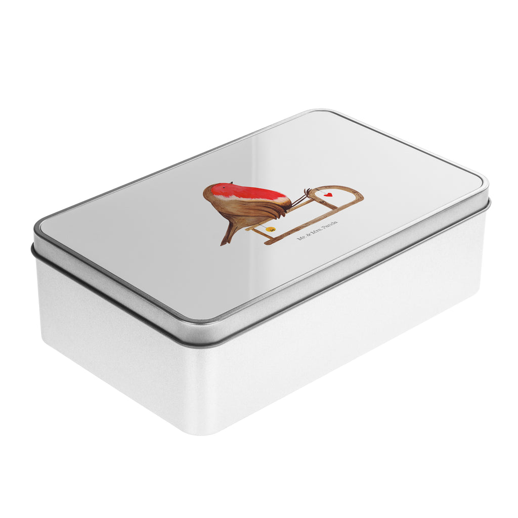 Metalldose rechteckig Rotkehlchen Schlitten Blechdose, Metalldose, Blechbox, Container, Keksdose, Vorratsdose, Vorratsbox, Döschen, Versperbox, Vesperdose, Aufbewahrungsdose, Aufbewahrungsbox, Aluminiumdose, Dose, Winter, Weihnachten, Weihnachtsdeko, Nikolaus, Advent, Heiligabend, Wintermotiv, Schlitten, Vogel