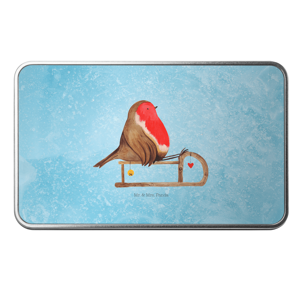 Metalldose rechteckig Rotkehlchen Schlitten Blechdose, Metalldose, Blechbox, Container, Keksdose, Vorratsdose, Vorratsbox, Döschen, Versperbox, Vesperdose, Aufbewahrungsdose, Aufbewahrungsbox, Aluminiumdose, Dose, Winter, Weihnachten, Weihnachtsdeko, Nikolaus, Advent, Heiligabend, Wintermotiv, Schlitten, Vogel