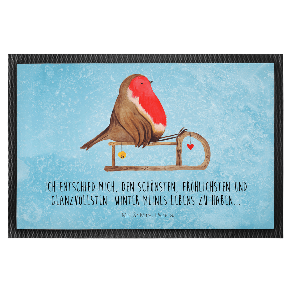 Fußmatte Rotkehlchen Schlitten Weihnachten, Schlitten, Vogel Türvorleger, Schmutzmatte, Fußabtreter, Matte, Schmutzfänger, Fußabstreifer, Schmutzfangmatte, Türmatte, Motivfußmatte,  Haustürmatte, Vorleger  Winter, Weihnachten, Weihnachtsdeko, Nikolaus, Advent, Heiligabend, Wintermotiv