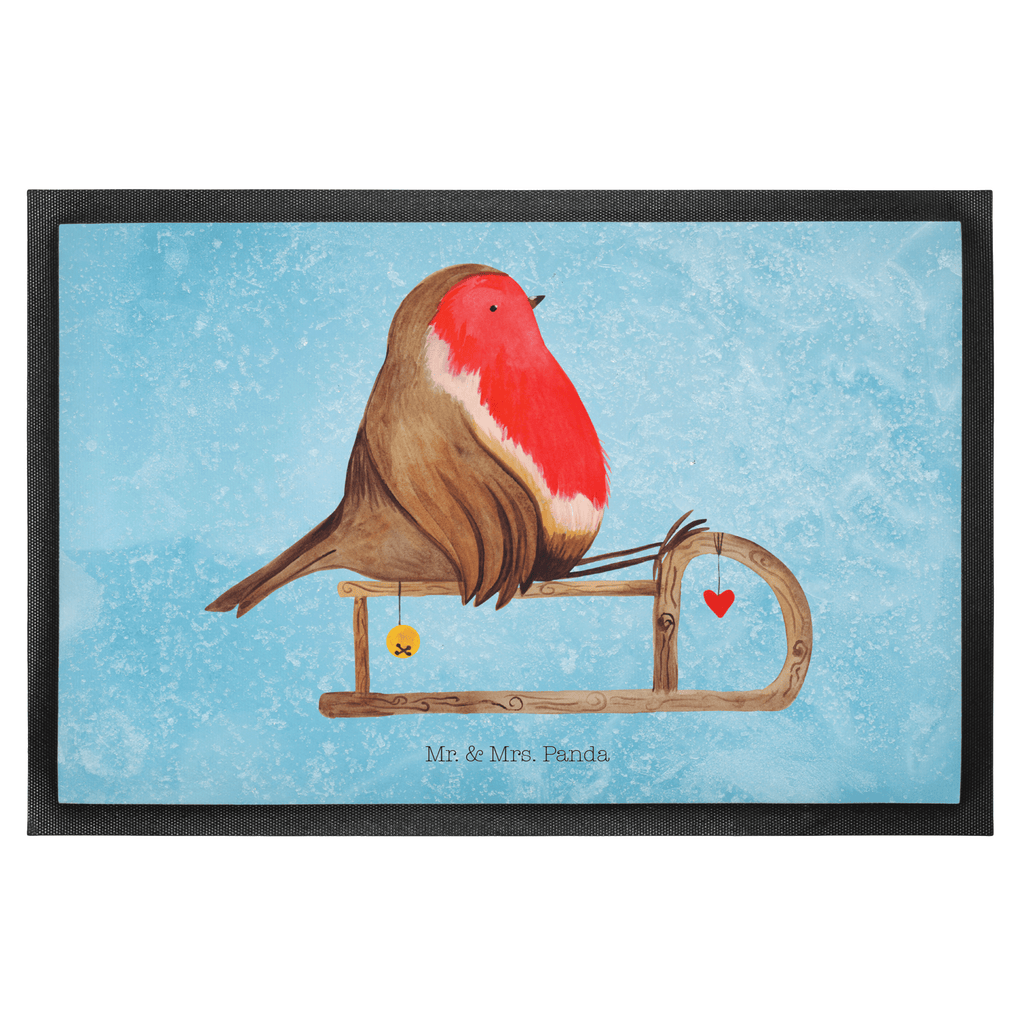 Fußmatte Rotkehlchen Schlitten Weihnachten, Schlitten, Vogel Türvorleger, Schmutzmatte, Fußabtreter, Matte, Schmutzfänger, Fußabstreifer, Schmutzfangmatte, Türmatte, Motivfußmatte,  Haustürmatte, Vorleger  Winter, Weihnachten, Weihnachtsdeko, Nikolaus, Advent, Heiligabend, Wintermotiv