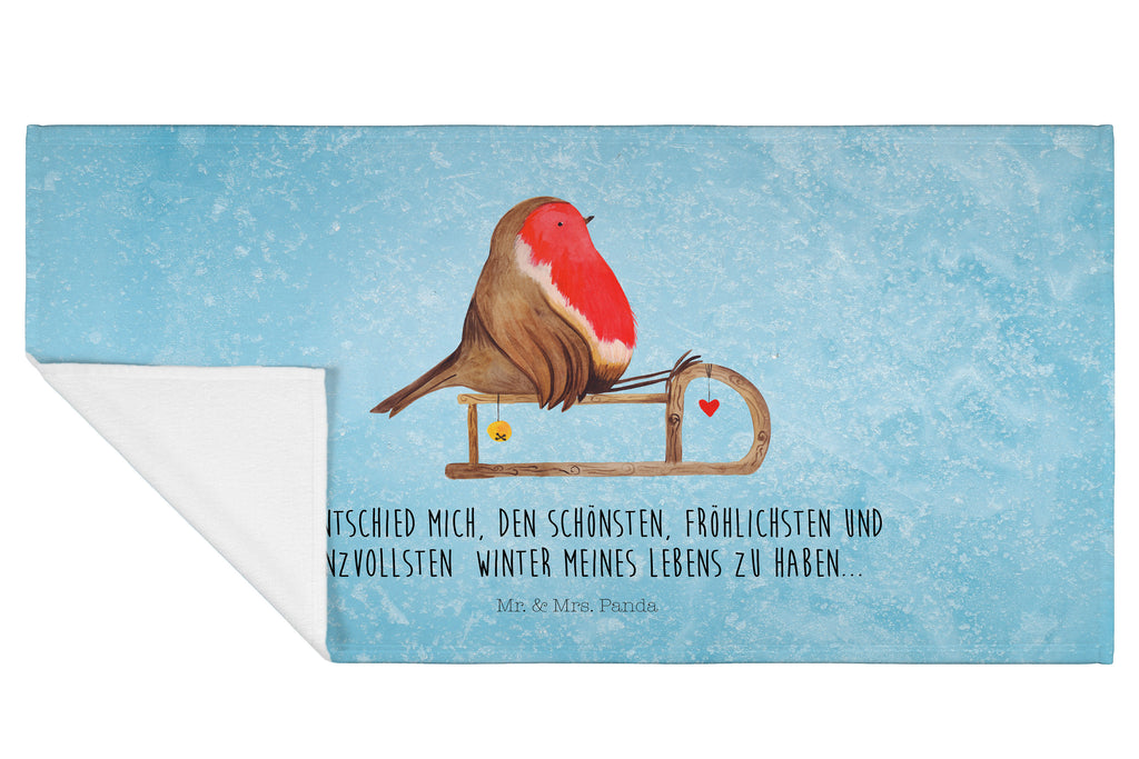50 x 100 Handtuch Rotkehlchen Schlitten Handtuch, Badehandtuch, Badezimmer, Handtücher, groß, Kinder, Baby, Winter, Weihnachten, Weihnachtsdeko, Nikolaus, Advent, Heiligabend, Wintermotiv, Schlitten, Vogel