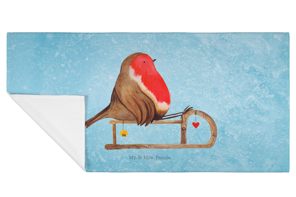 50 x 100 Handtuch Rotkehlchen Schlitten Handtuch, Badehandtuch, Badezimmer, Handtücher, groß, Kinder, Baby, Winter, Weihnachten, Weihnachtsdeko, Nikolaus, Advent, Heiligabend, Wintermotiv, Schlitten, Vogel