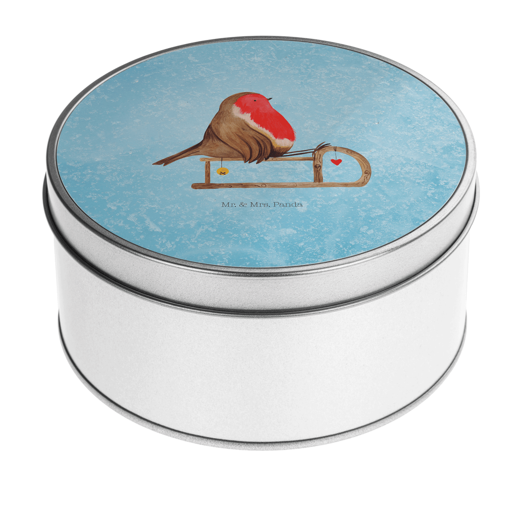 Blechdose rund Rotkehlchen Schlitten Metalldose, Keksdose, Dose, Vorratsdose, Geschenkbox, Winter, Weihnachten, Weihnachtsdeko, Nikolaus, Advent, Heiligabend, Wintermotiv, Schlitten, Vogel