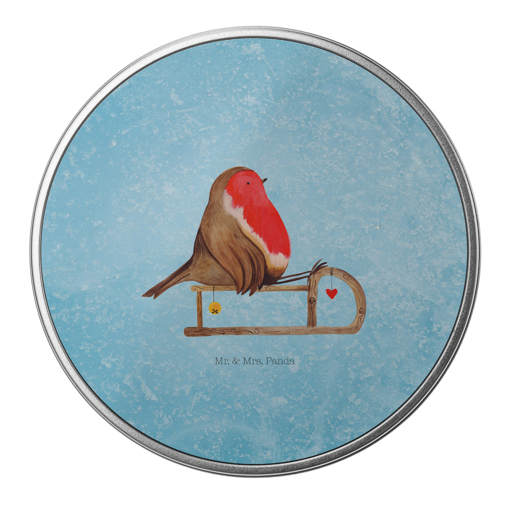 Blechdose rund Rotkehlchen Schlitten Metalldose, Keksdose, Dose, Vorratsdose, Geschenkbox, Winter, Weihnachten, Weihnachtsdeko, Nikolaus, Advent, Heiligabend, Wintermotiv, Schlitten, Vogel