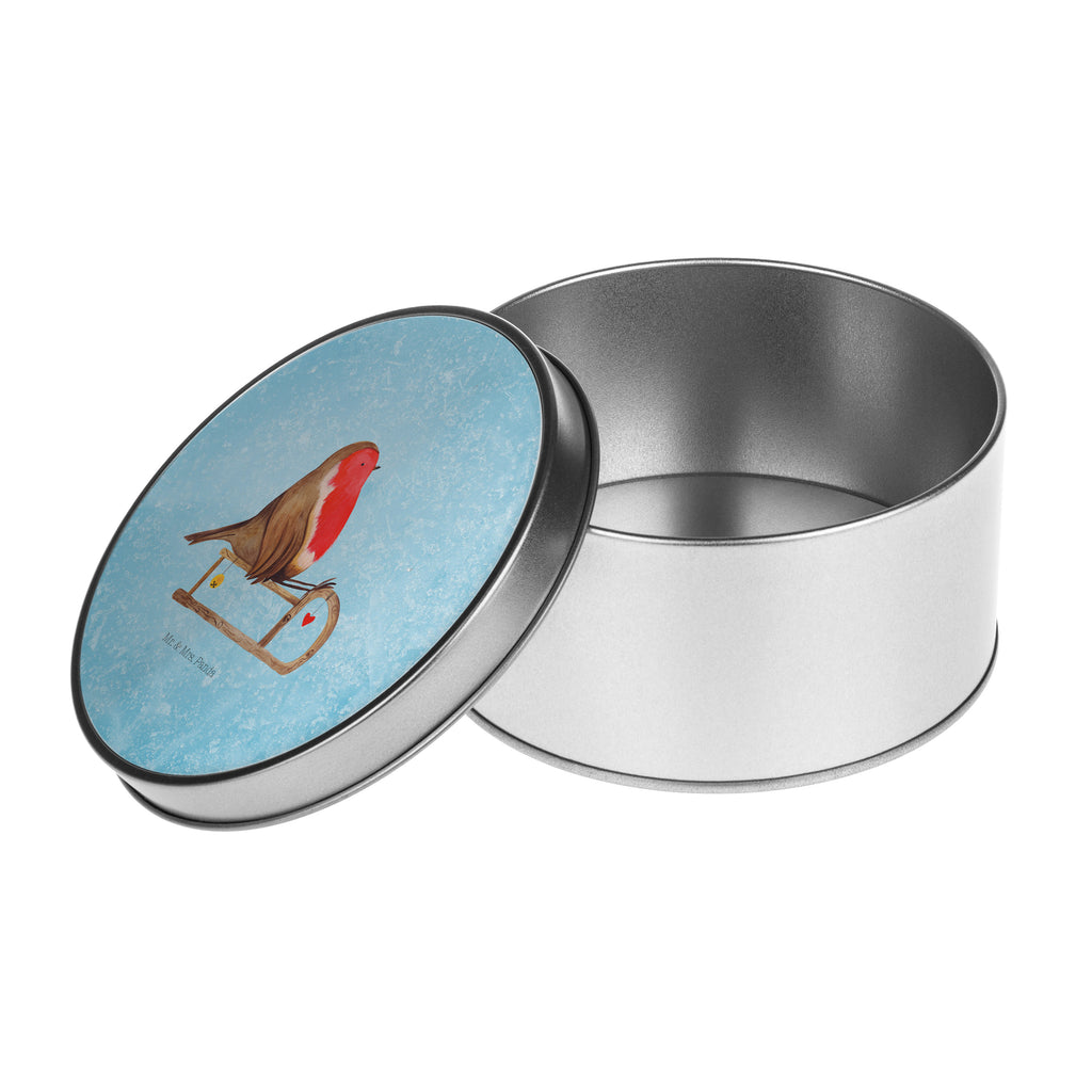 Blechdose rund Rotkehlchen Schlitten Metalldose, Keksdose, Dose, Vorratsdose, Geschenkbox, Winter, Weihnachten, Weihnachtsdeko, Nikolaus, Advent, Heiligabend, Wintermotiv, Schlitten, Vogel